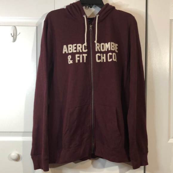 Abercrombie Spell Out Burgundy Zip Up Hoodie M - Picture 3 of 11